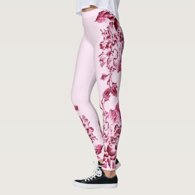 Leggings Double Hibiscus Rose sur fond rose clair  (Gauche)