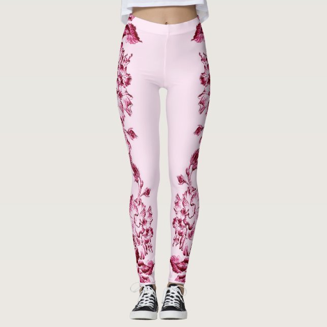 Leggings Double Hibiscus Rose sur Noir  (Devant)