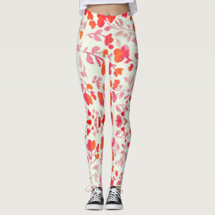 Leggings doux rouge floral sans soudure blanc