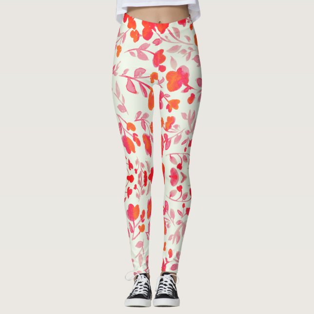 Leggings doux rouge floral sans soudure blanc (Devant)