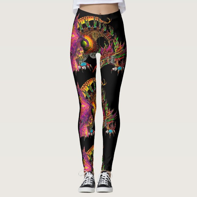 Leggings DRAGO Imaginaire Dragon en or noir rose violet (Devant)