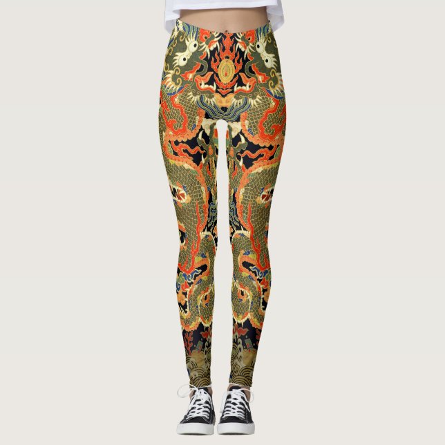 Leggings Dragon asiatique chinois Art coloré (Devant)