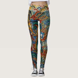 Leggings Dragon chinois ardent brodé