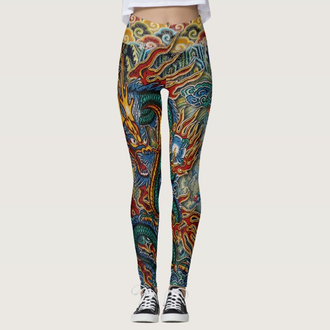 Leggings Dragon chinois ardent brodé (Devant)