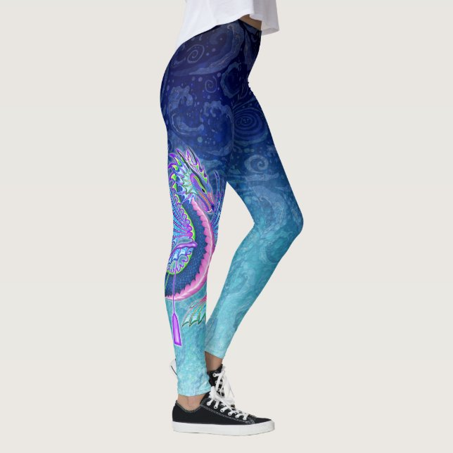 Leggings Dragon d'eau bleu rose avec pattes de pagaies (Droite)