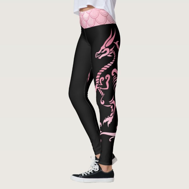 Leggings Dragon minimaliste rose noir d'échelle d'Iridescen (Gauche)