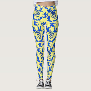 Leggings Dragon motif 02 blue.bwx4 LYellow BG