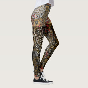 Leggings Dragon oriental d'argent de feuille d'or