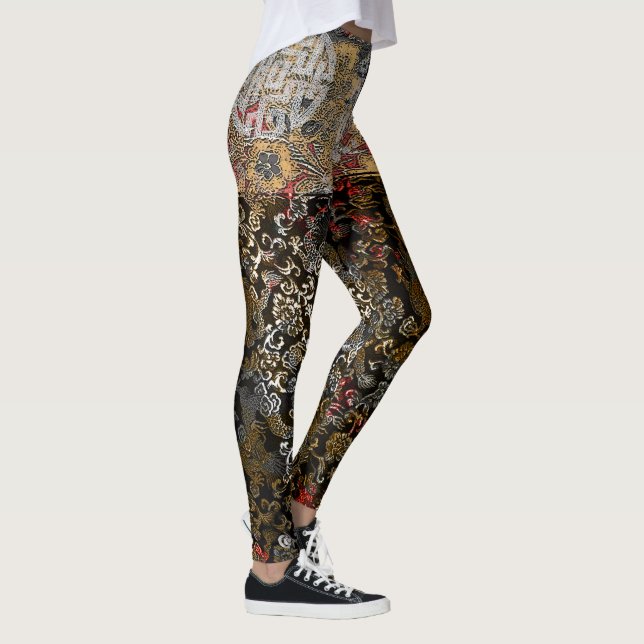 Leggings Dragon oriental d'argent de feuille d'or (Droite)