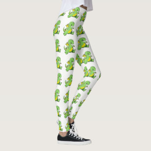 Leggings Dragon vert de bande dessinée marchant sur ses