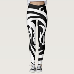 Leggings Dragon Yin et Yang en noir et blanc