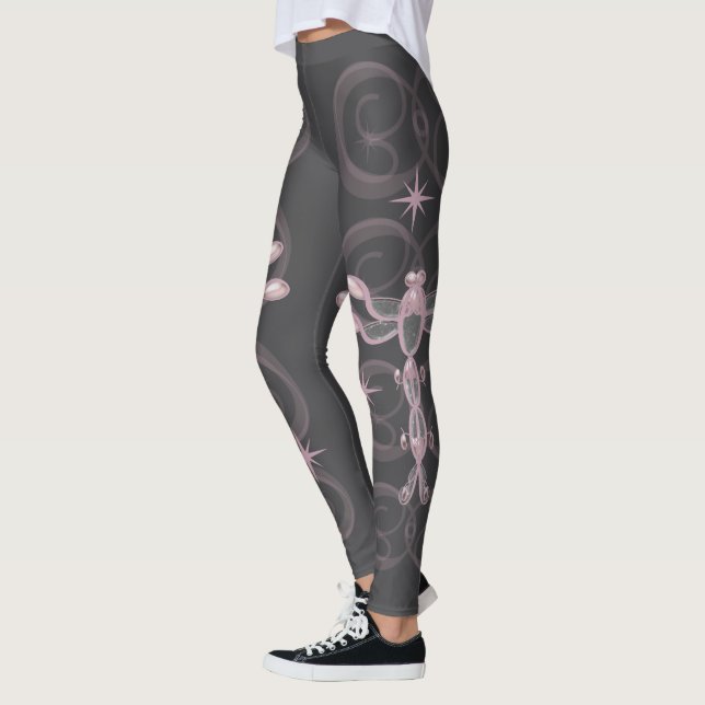 Leggings Dragonflies roses, grises, en verre avec étoiles (Gauche)