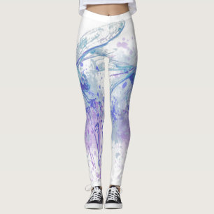 Leggings Dragonfly originale aquarelle dans Blue Mauve Natu