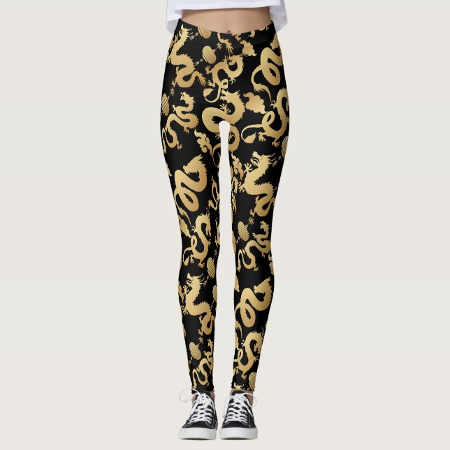 Leggings Dragons d'or Motif Black BG (Devant)