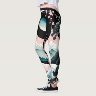 Leggings Dragons Floral Mountain Rose Sage Turquoise