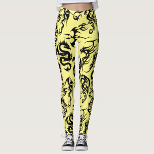 Leggings Dragons noirs motif contour.b L Jaune BG