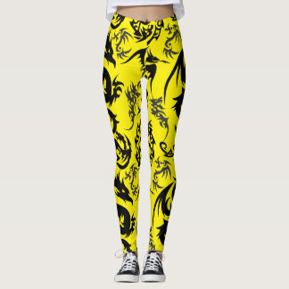 Leggings Dragons outline pattern 05.b.DOLP01. Yellow BG
