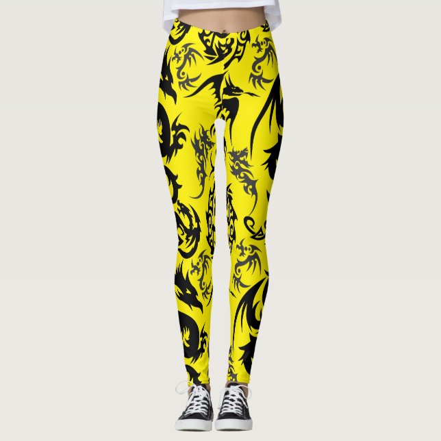 Leggings Dragons outline pattern 05.b.DOLP01. Yellow BG (Devant)