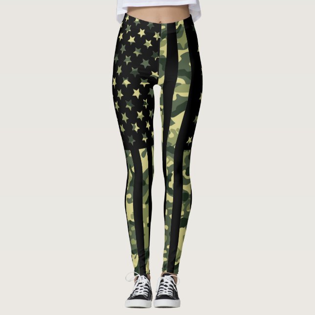 Leggings Drapeau américain avec camo vert (Devant)