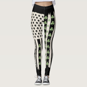 Leggings Drapeau américain avec trèfles pour la Saint-Patri