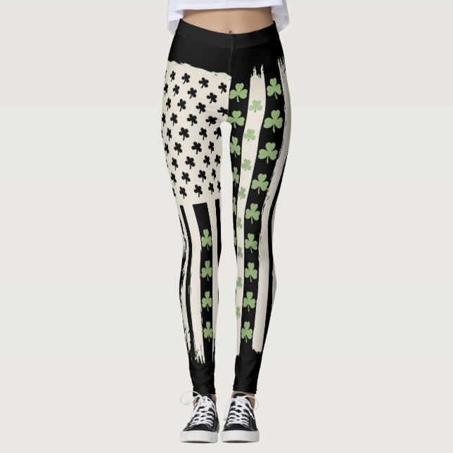 Leggings Drapeau américain avec trèfles pour la Saint-Patri (Devant)