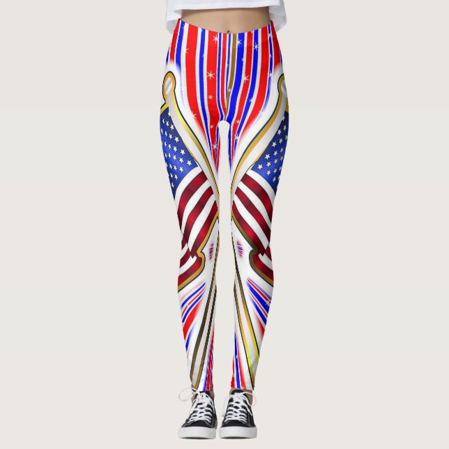 Leggings Drapeau Américain Bleu Rouge (Devant)