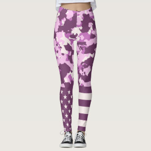 Leggings Drapeau américain Camo Militaire Rose