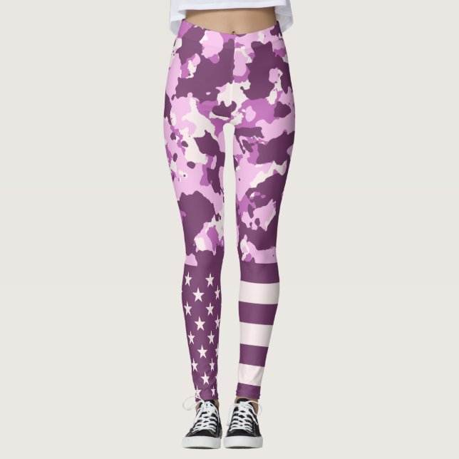 Leggings Drapeau américain Camo Militaire Rose (Devant)