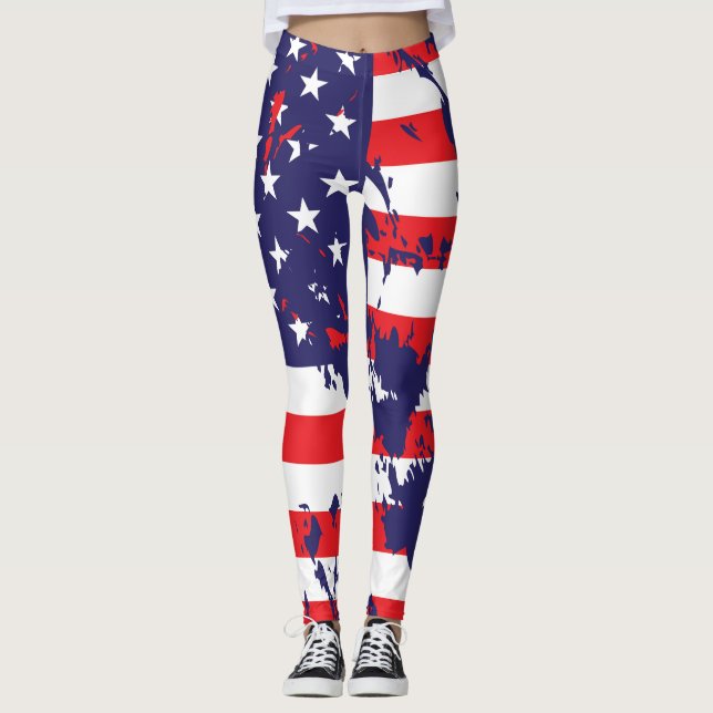 Leggings Drapeau américain éclaboussé de peinture (Devant)