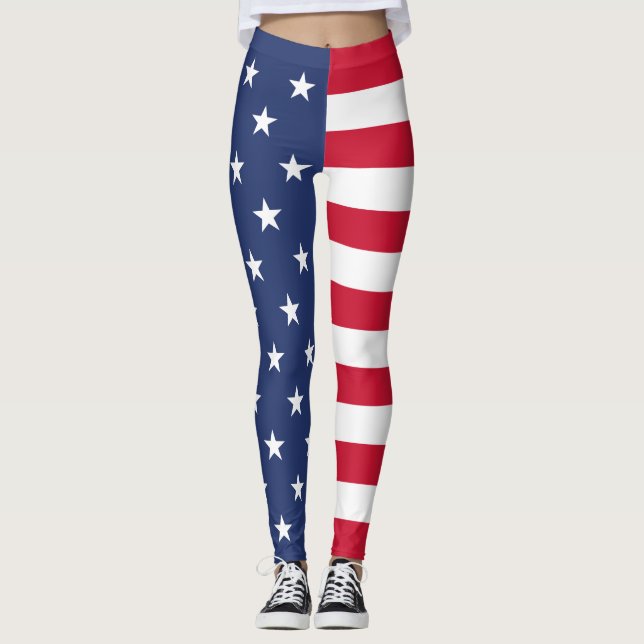 Leggings Drapeau américain, moitié et moitié, étoiles et ba (Devant)