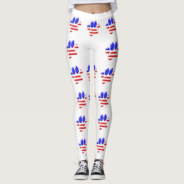 Leggings Drapeau américain motif empreinte de patte de chie (Devant)