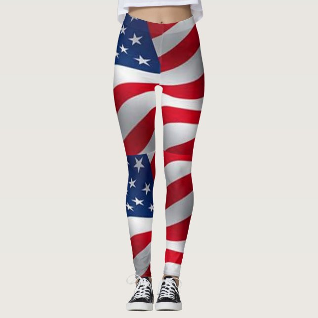 Leggings drapeau américain motif patriotique rouge bleu bla (Devant)