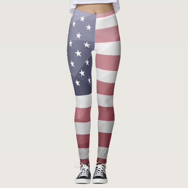 Leggings Drapeau américain Rouge Blanc Bleu Mesh géométriqu (Devant)