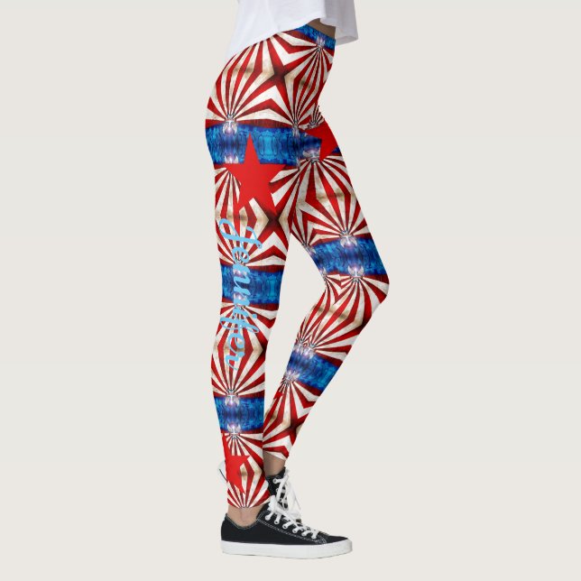Leggings Drapeau américain Rouge Blanc Bleu Personnalisé No (Droite)