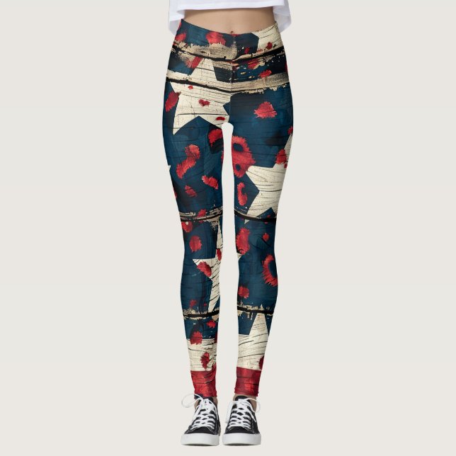 Leggings Drapeau américain rustique imprimé léopard (5) (Devant)