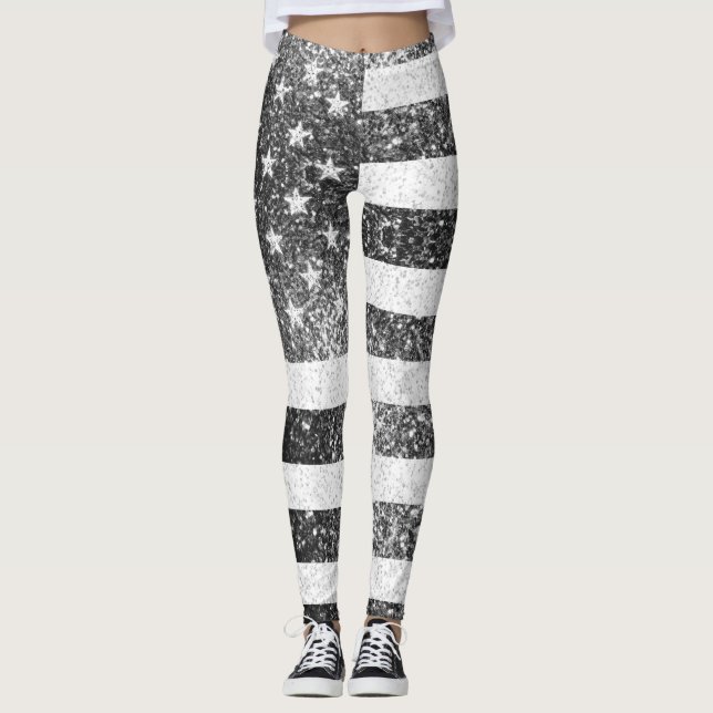 Leggings Drapeau américain Rustique noir blanc Éparké 4 Jui (Devant)