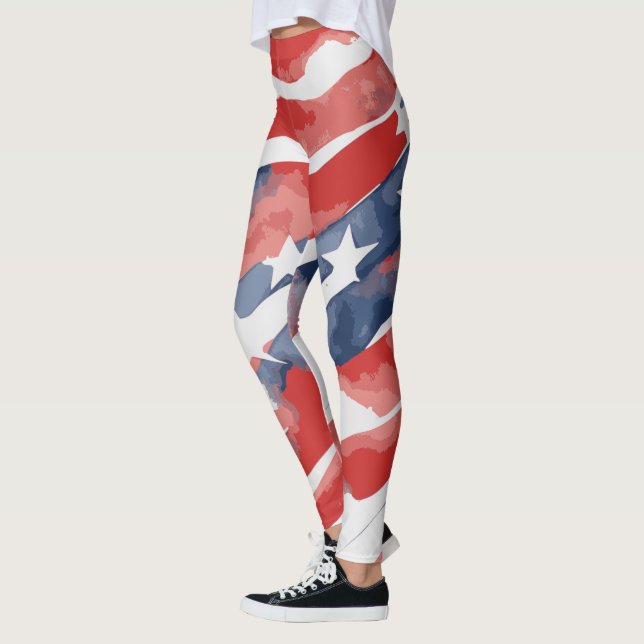 Leggings drapeau aquarelle abstrait pour le 4 juil (Gauche)