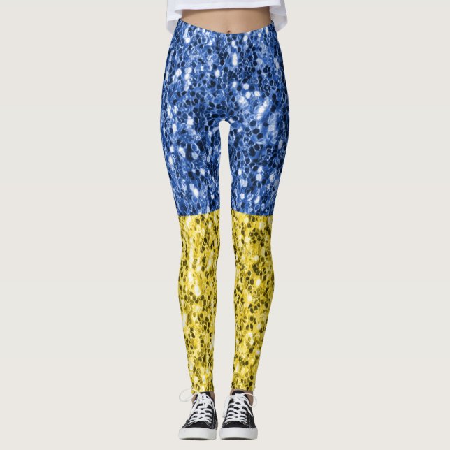 Leggings Drapeau bleu jaune Ukraine parties scintillant fau (Devant)