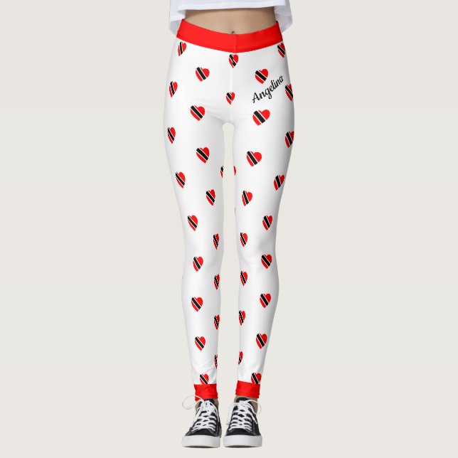 Leggings Drapeau de cœur de Trinité avec votre nom sur BLAN (Devant)
