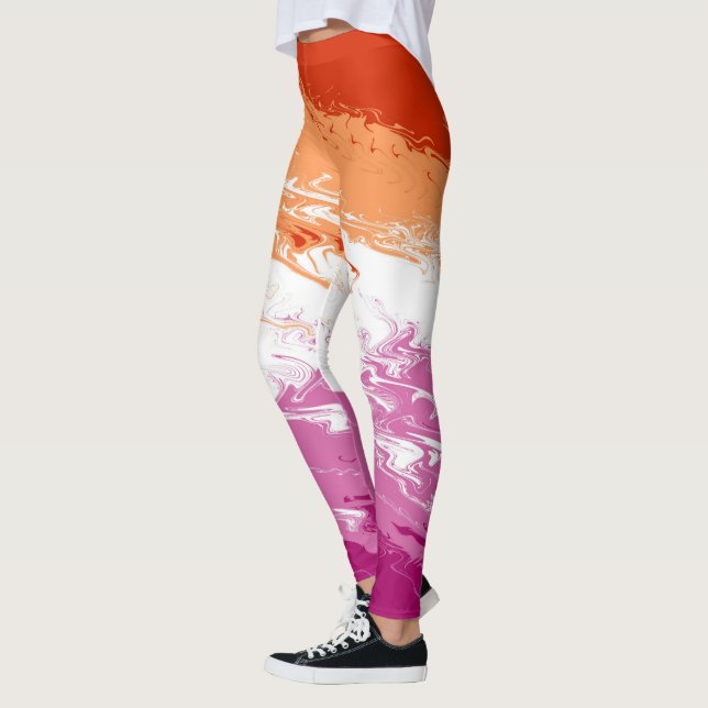 Leggings Drapeau de fierté lesbienne abstrait trippy ondulé (Gauche)