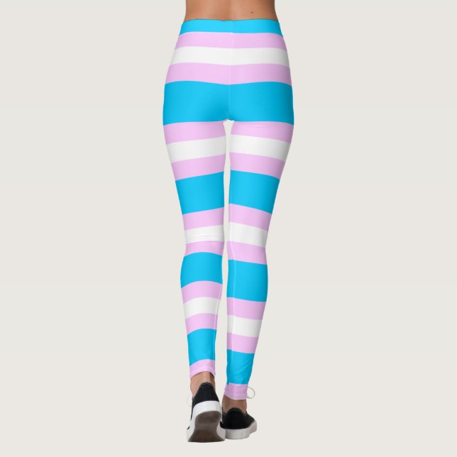 Leggings Drapeau de fierté transgenre - Rayure rose, bleue, (Dos)