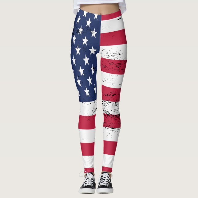 Leggings Drapeau des États-Unis Style désorganisé Stars (Devant)