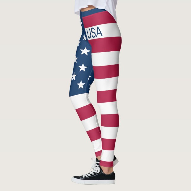 Leggings Drapeau États-Unis Étoiles & rayures Personnalisé  (Gauche)