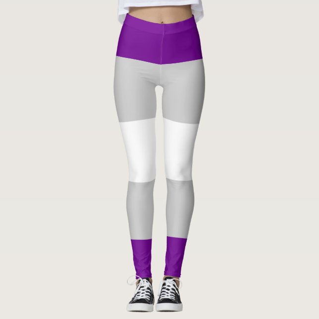 Leggings Drapeau gris violet gris blanc rayé LGBT (Devant)
