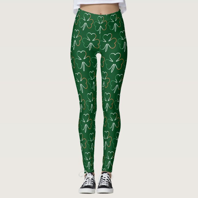 Leggings Drapeau irlandais Couleurs Shamrocks Clovers St. P (Devant)