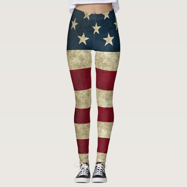 Leggings Drapeau Leggings Patriotiques Drapeau Amé (Devant)