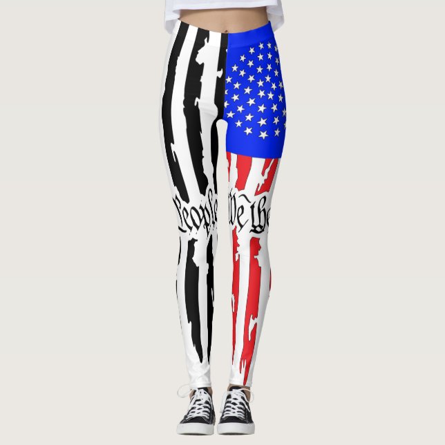 Leggings Drapeau noir et blanc et couleur pour dames (Devant)
