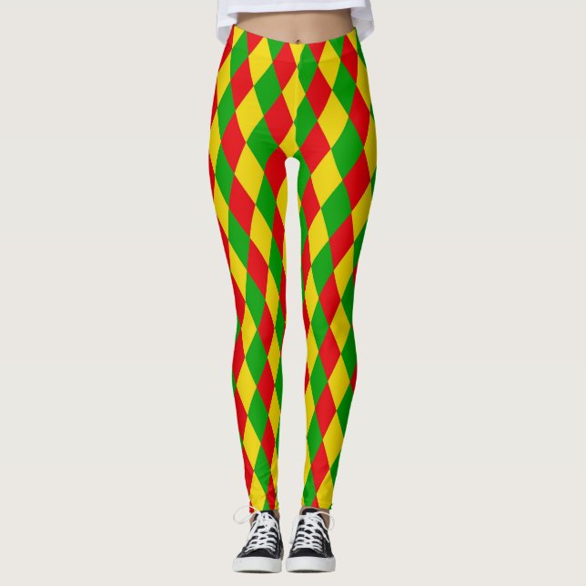 Leggings Drapeau Rasta Motif couleur arlequin Diamants (Devant)