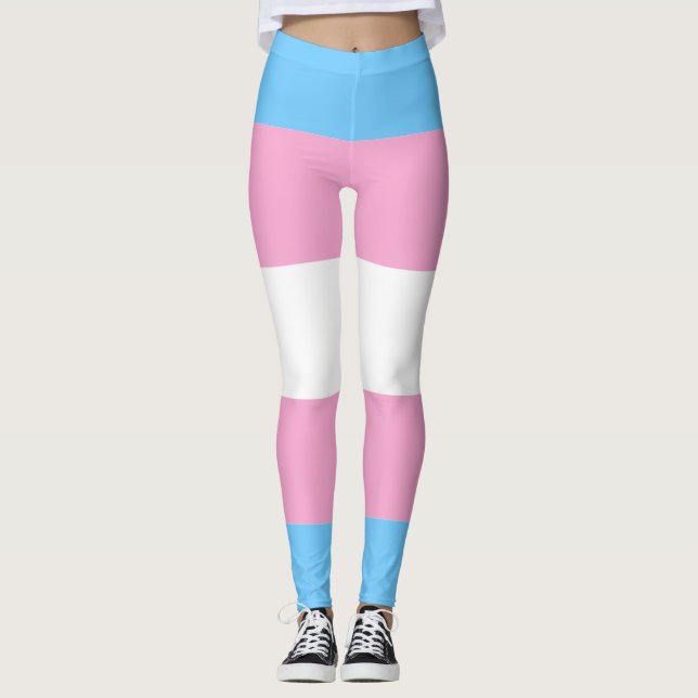 Leggings Drapeau transgenre bleu rose blanc rayé LGBT (Devant)