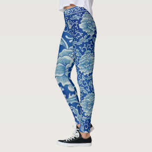 Leggings Dreamy Blue Lotus Chinoiserie Vintage
